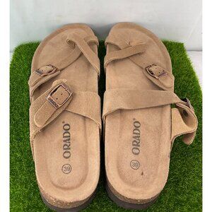 New Orado Womens Brown Suede Cork Sole Sandals Size 39